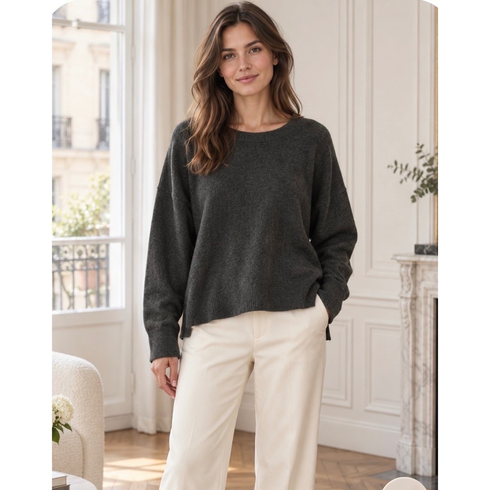 Free People Charcoal Gray Wool Cozy Crewneck Sweater Small Boho Boxy